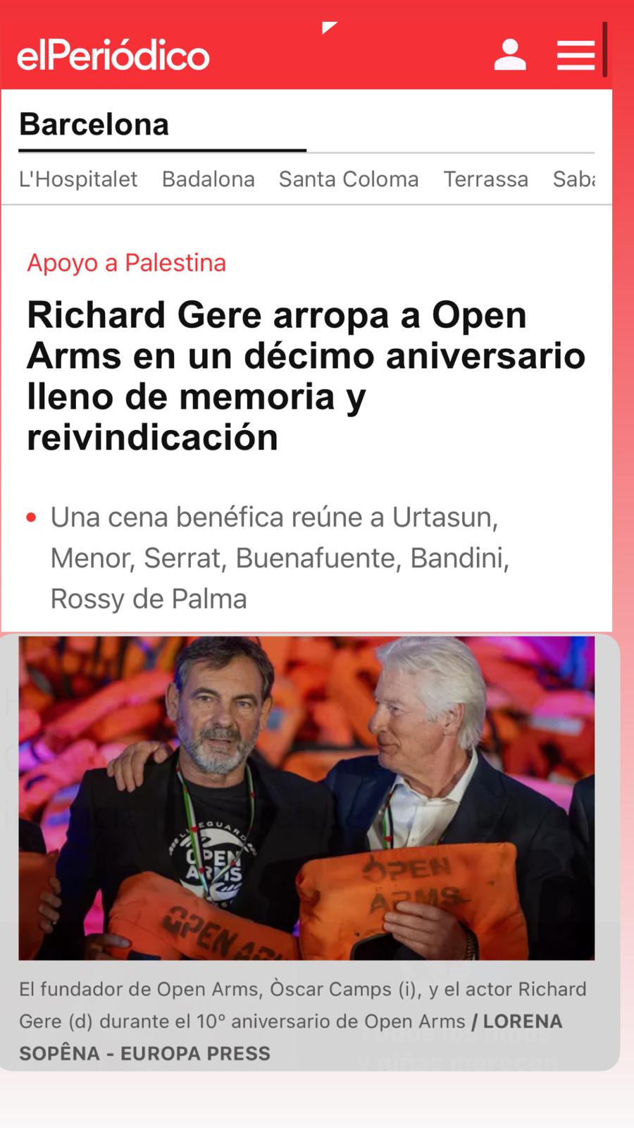 "Richard Gere arropa a Open Arms en un décimo aniversario lleno de memoria y reivindicación"